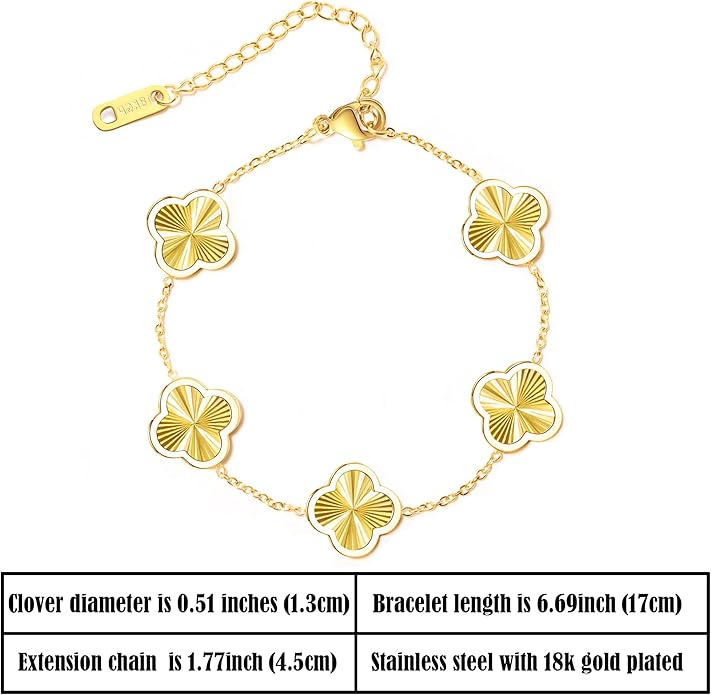 3PC Clover Bracelets Set 18k Gold Plated Lucky Clover Bracelet Women Adjustable Link Bracelets Cute Gold Jewelry