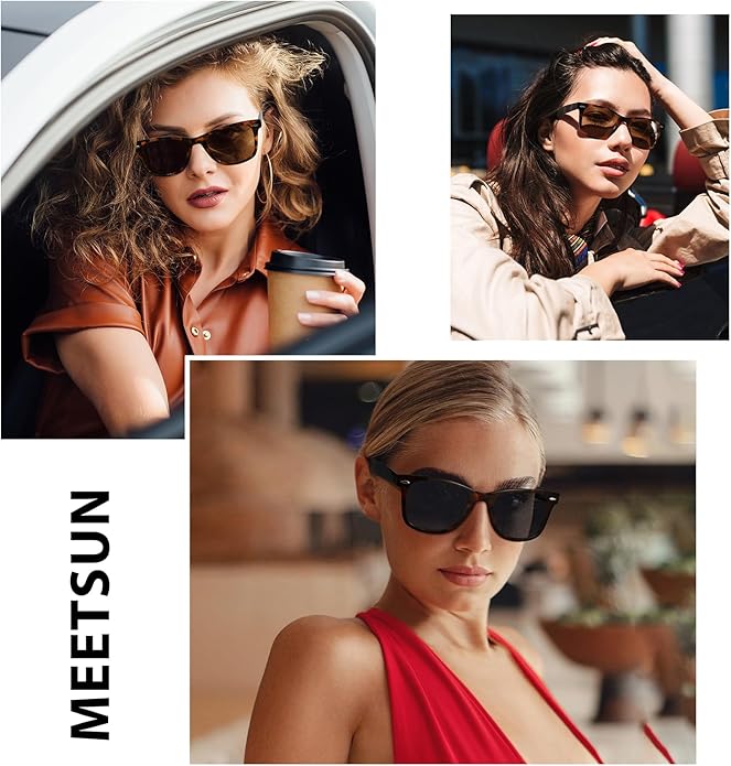 MEETSUN Retro Polarized Sunglasses for Women Men Classic Mirror Lens Driving Trendy Sun Glasses UV Protection (3 Pack)