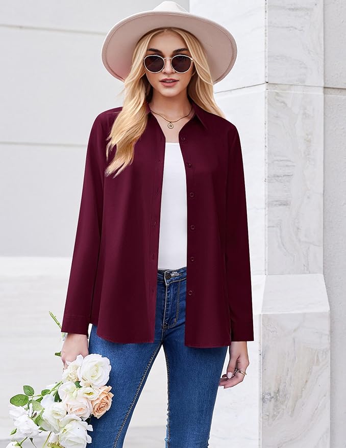 ZEAGOO Button Down Shirt for Women Long Sleeve Blouses Floral Printed Tops Business Casual Work Outfits S-XXL