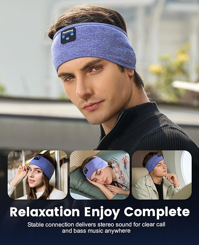 Perytong Sleep Headband Headphones, Sleeping Bluetooth 5.4 Headphones for Side Sleepers, Over-Ear Earphones with Ultra-Thin Stereo Speakers, Soft Sleep Mask Sports Headband for Men Women, Gadgets