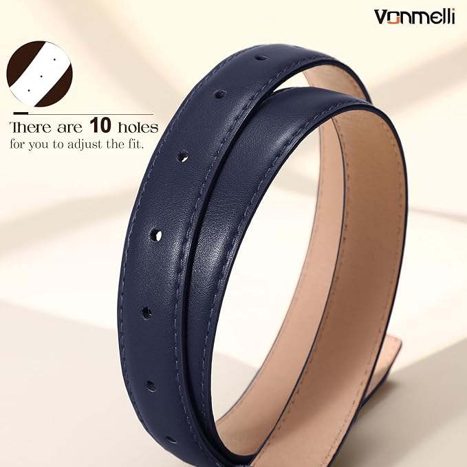 VONMELLI Womens Thin Leather Belt for Jeans Pants Dress Fashion Skinny Belt with Gold Buckle for Women