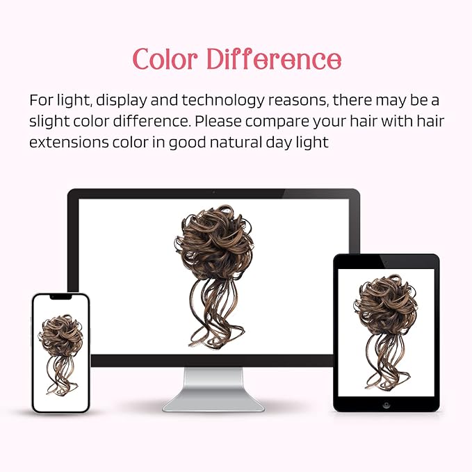 HOOJIH 2PCS Messy Bun Hair Piece, Tousled Updo with Tendrils and Wavy Curly Hair Wrap Ponytail Hairpieces for Women - HB010 Dasiy - Black Brown with highlights