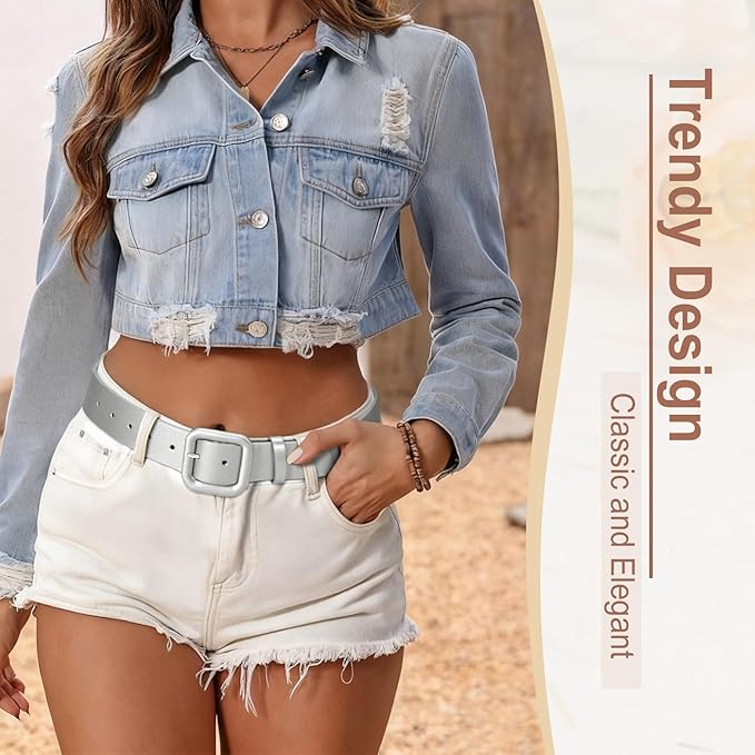 WHIPPY Women Leather Belt Candy Color Fashion Square Buckle Belt Ladies Belt for Jeans Pants Dresses