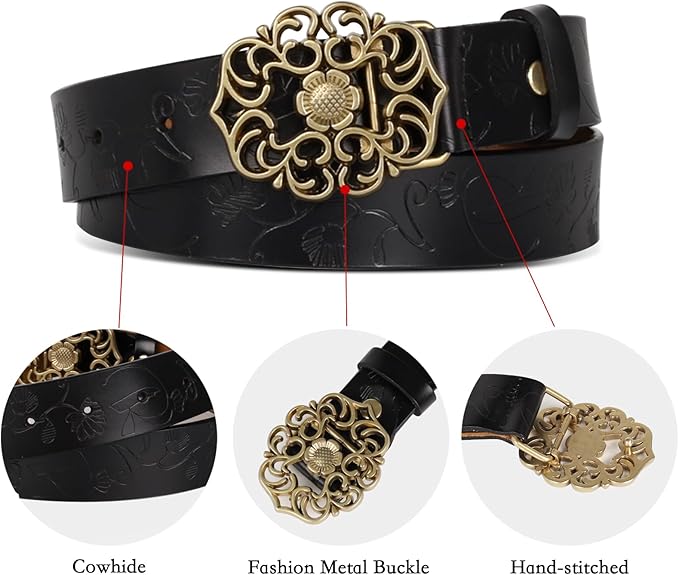 Women's Fashion Classic Metal Buckle Leather Belt with Jeans Dress