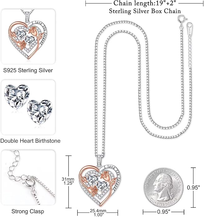 Iefil Mothers Day Gifts for Wife - Sterling Silver Birthstone Necklace Birthday Gifts for Her Wife