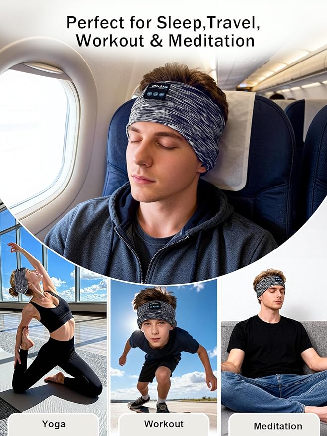 2-Pack Bluetooth Headband Headphones, Wireless Sports Headband, Washable Music Headband with Secure Fit for Running, Workout, Gym, Yoga, Sleep Headphones for Side Sleepers- Great Gift