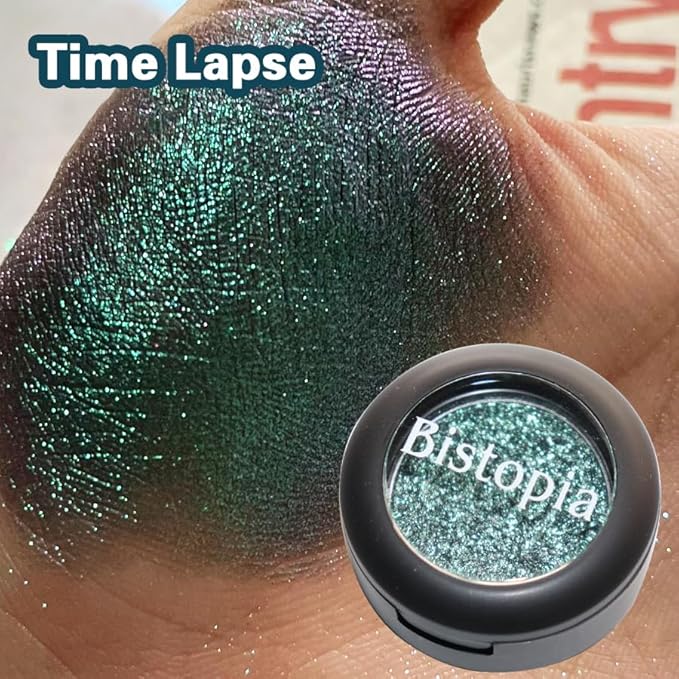 Bistopia Glitter Eyeshadow Collection, 14 Shades, Shimmer Pressed Powder, Metallic and Iridescent Colors (Time Lapse)