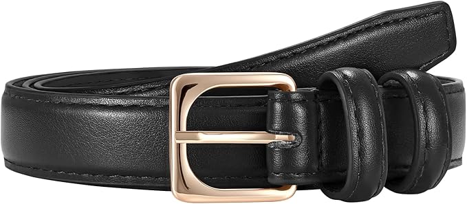 JASGOOD Women Leather Belt Fashion Ladies Skinny Leather Waist Belt for Pants Jeans Dress with Gold Buckle