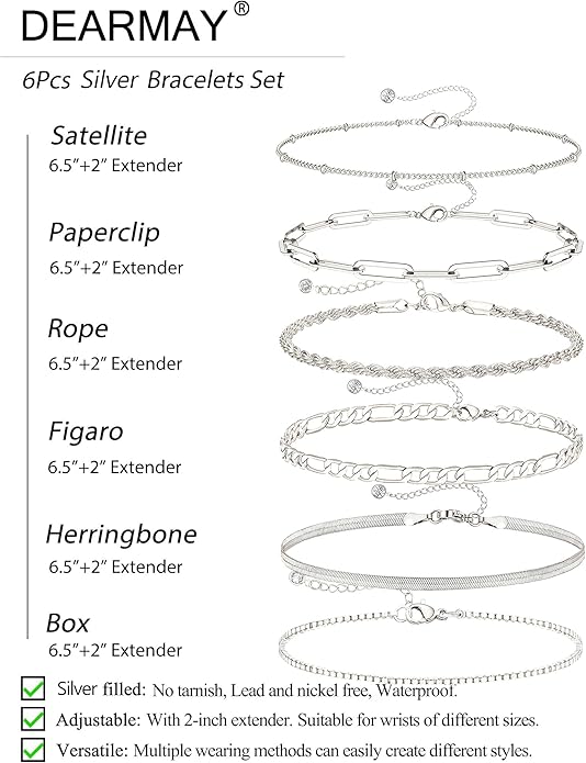 DEARMAY Gold Bracelets for Women Waterproof, 14K Gold Plated Jewelry Sets Trendy Thin Dainty Stackable Cuban Link Paperclip Chain Bracelet Pack Fashion Accessories Gifts for Womens