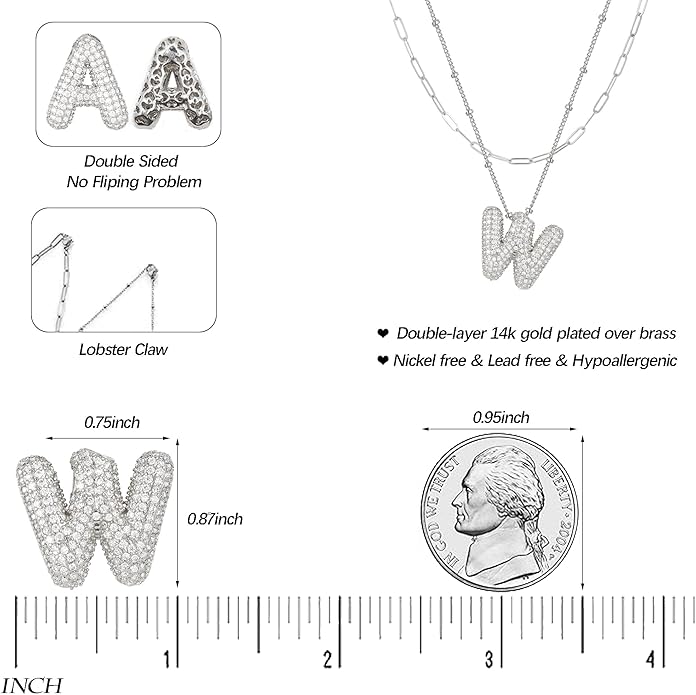 LUCA SMITH Initial Necklaces for Women, Dainty Balloon Bubble Letter, Name Letter Alphabet Pendant Layered Choker Chain Jewelry Gift