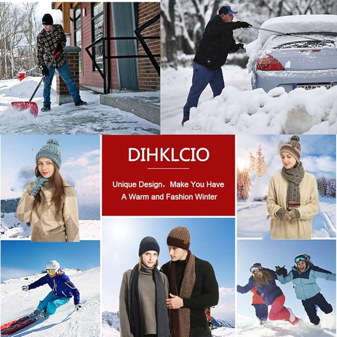 Winter Hat Scarf Gloves Set for Women Womens Knit Warm Hat Beanie Long Scarf Touchscreen Gloves Skull Caps Neck Scarves