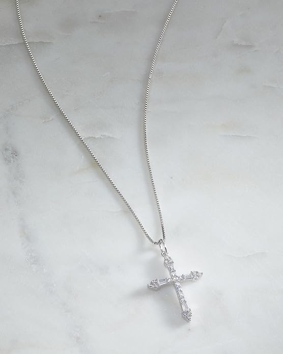 Milla 14K Gold Plated Cross Necklace for Women, Silver Cross Necklaces for Women, 18 inches Chain with Cross Pendant