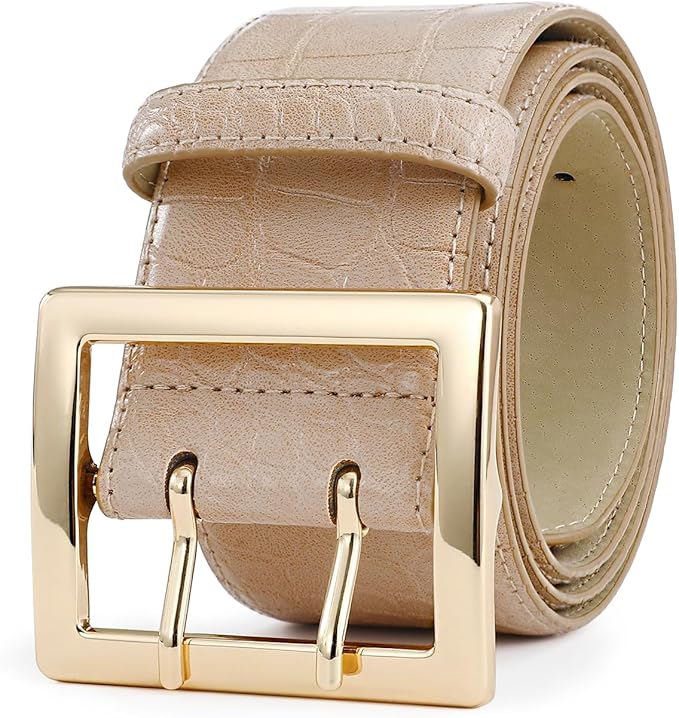 Wide Belts for Women Leather Wide Belts Fashion Thick Black Belt With Gold Buckle Belt for Dresses
