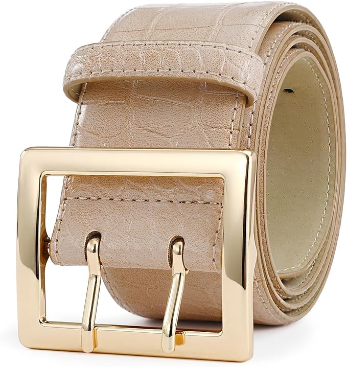 Wide Belts for Women Leather Wide Belts Fashion Thick Black Belt With Gold Buckle Belt for Dresses