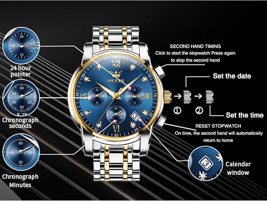 OLEVS Mens Watches Waterproof Stainless Steel Adjustable Bracelet Watch Quartz Analog Watch for Men Fashion Business Classic Mens's Wrist watch's Casual Watches Gold/Blue/Black/White/Face/Dial