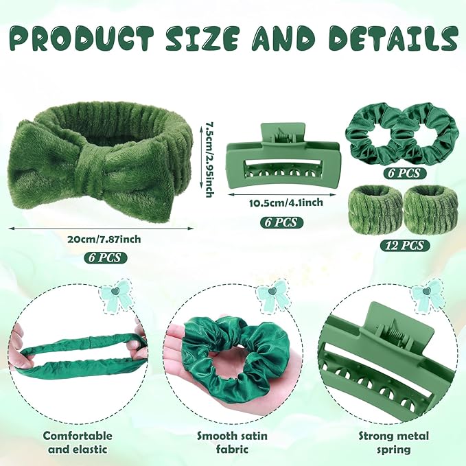 Spa Party Favors Pink Sleepover Party Supplies Bow Headband Wristband Scrunchies Hair Clip Jewelry Case Makeup Bag Mirror for Women Bridesmaid Return Gifts(Green,48 Pcs)