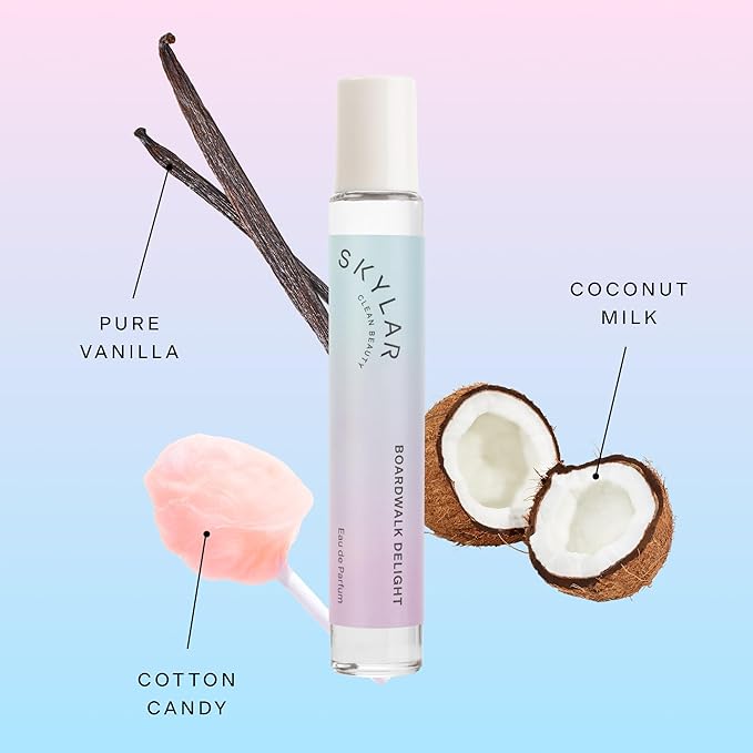 Skylar Boardwalk Delight Eau de Parfum - Hypoallergenic & Clean Perfume for Women & Men, Vegan & Safe for Sensitive Skin - Notes of Cotton Candy, Vanilla & Coconut Milk - 10mL /0.33 Fl oz