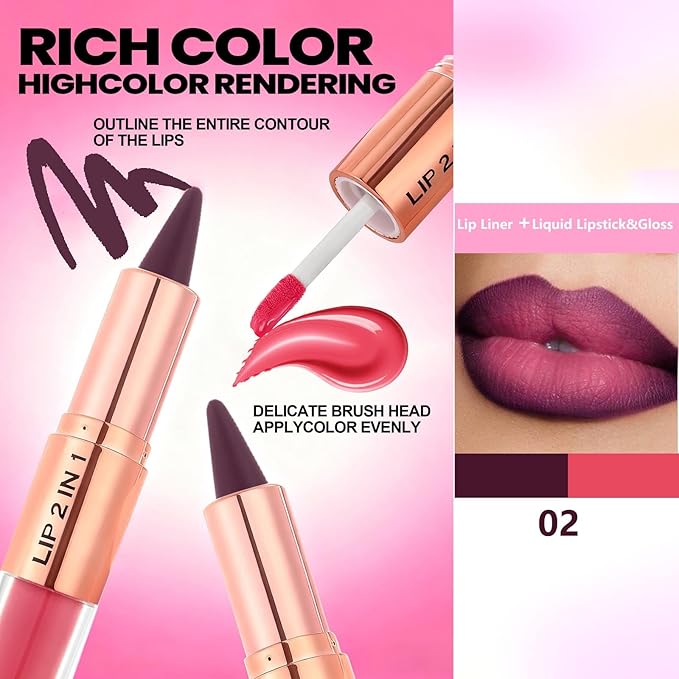 Grape Purple Lip Liner and Liquid Lipstick Set,Lip Kit with Lip Liner and Gloss, lip combo sets for black women,High Pigmented Lip Kits Long Lasting Waterproof Matte Lipstick Lip Combo Makeup #2
