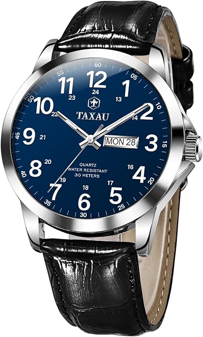 Watches for Men Leather Large Arabic Numerals Mens Watches Waterproof Band with Date Quartz Men's Wrist Watch