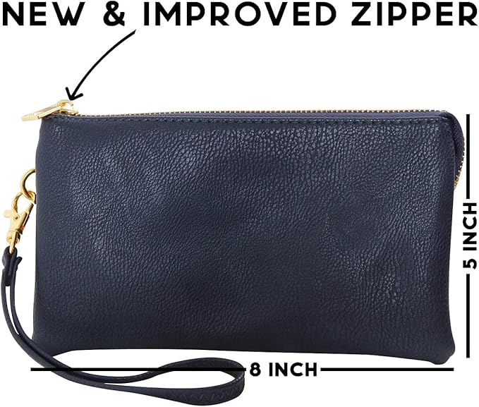 Vegan Leather Wristlet Purse for Women - Small Clutch Purse with Shoulder and Wrist Straps