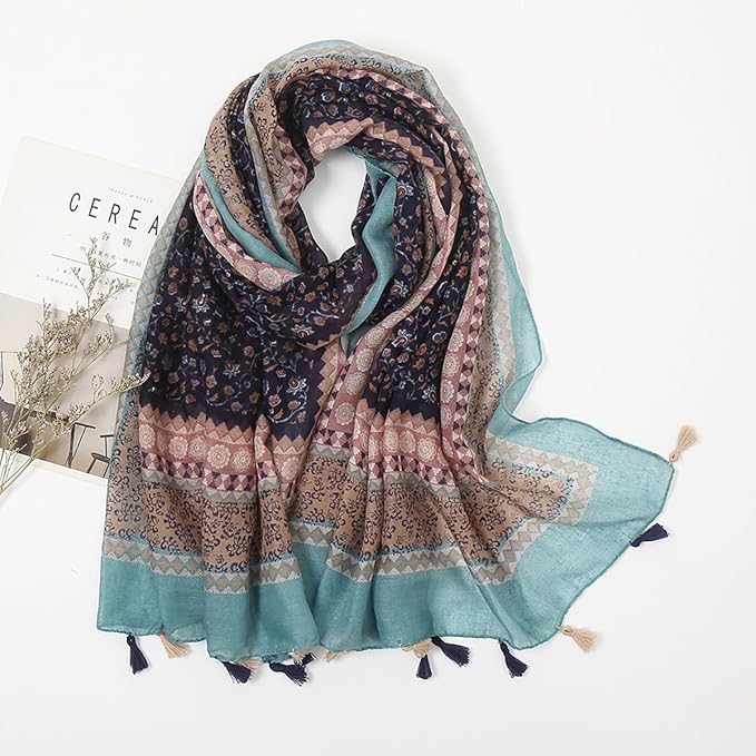 YOUR SMILE Large Boho Scarf for Women Lightweight Floral Printed Scarves Fall Winter Fashion Fringed Shawl wraps