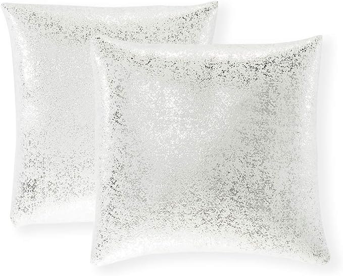 Pack of 2,Sparkling Decorative Suede Pillow Covers Soft, Square Throw Pillow Covers, Solid Color Cushion Covers, Pillow Cases for Sofa Bedroom Car 18 x 18 Inch, 45 x 45 cm(Silver- White)