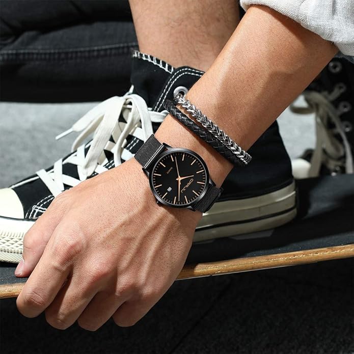 CRRJU Men's Minimalist Casual Luxury Auto Date Watches Fashion Business Japan Movement Quartz Waterproof Wristwatches for Men Stainsteel Steel Band Watch