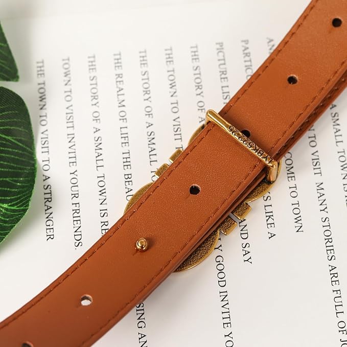Women's Fashion Classic Metal Buckle Leather Belt with Jeans Dress