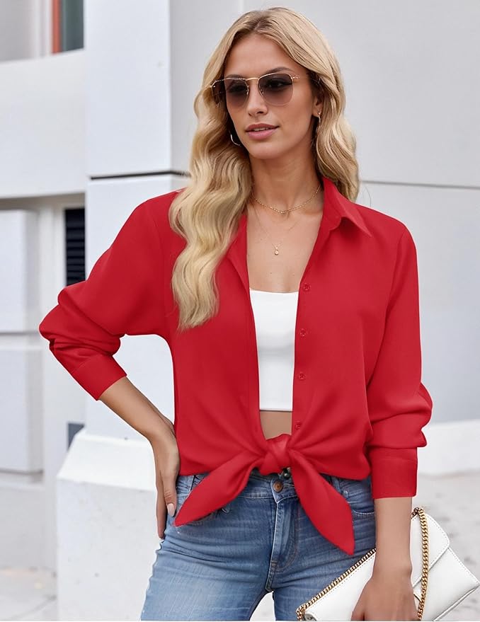 ZEAGOO Button Down Shirt for Women Long Sleeve Blouses Floral Printed Tops Business Casual Work Outfits S-XXL