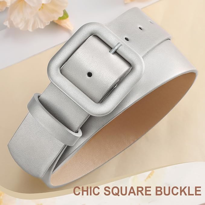 WHIPPY Women Leather Belt Candy Color Fashion Square Buckle Belt Ladies Belt for Jeans Pants Dresses