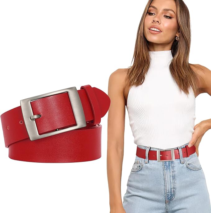 SUOSDEY Fashion Womens Leather Belts,Wide Waist Belt with Pin Buckle for Jeans Pants Dresses,1.5" width