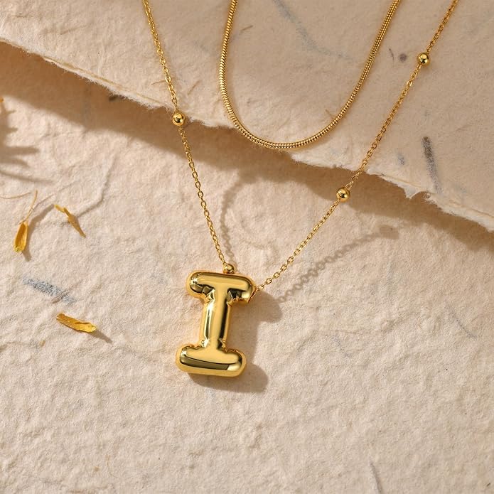 LUCA SMITH Initial Necklaces for Women, Dainty Balloon Bubble Letter, Name Letter Alphabet Pendant Layered Choker Chain Jewelry Gift