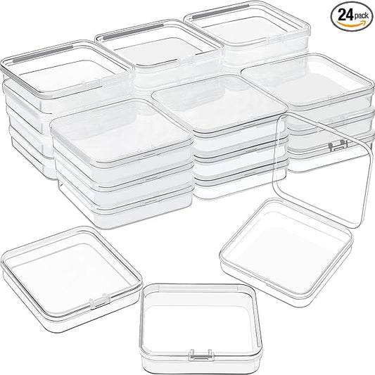 SATINIOR 24 Packs Small Clear Plastic Beads Storage Containers Box with Hinged Lid for Storage of Small Items, Crafts, Jewelry, Hardware (2.76 x 2.76 x 0.67 Inches)