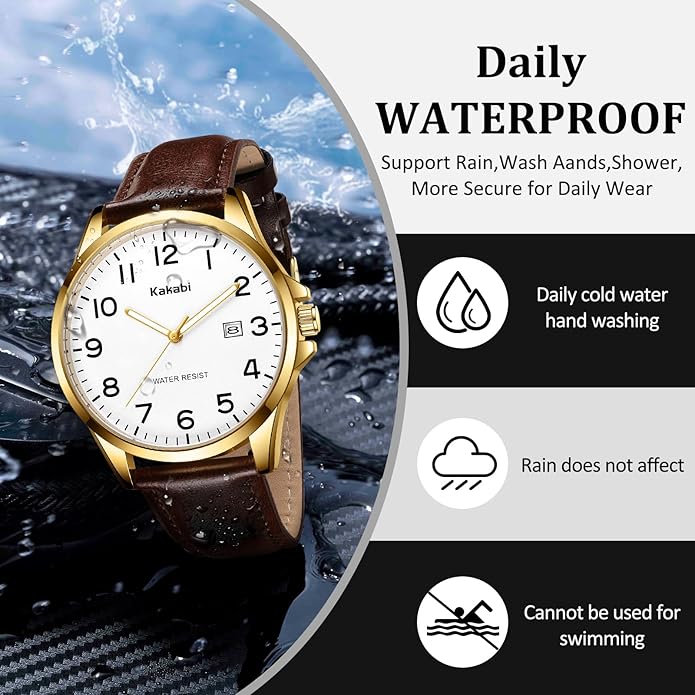 Watch for Men, Fashion Minimalist Wrist Watch Waterproof Quartz Analog Date with Leather Strap
