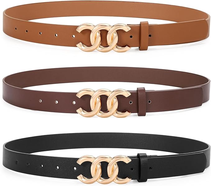 TRIWORKS 3 Pack Women's Belts for Jeans Pants Fashion Waist Belts for Ladies Leather Belts
