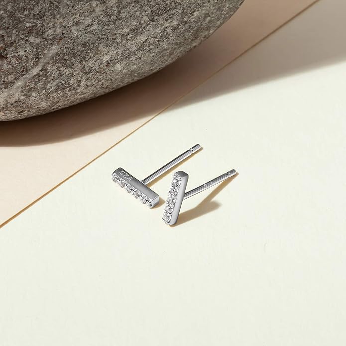 PAVOI 14K Gold Plated 925 Sterling Silver Stud Earrings for Women | Dainty Geometrical Bar Triangle Heart Earrings