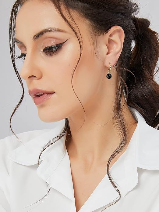 14K Gold/White Gold Plated Minimalist Pearl Hoop Earrings,Huggies Dangle Earrings Jewelry