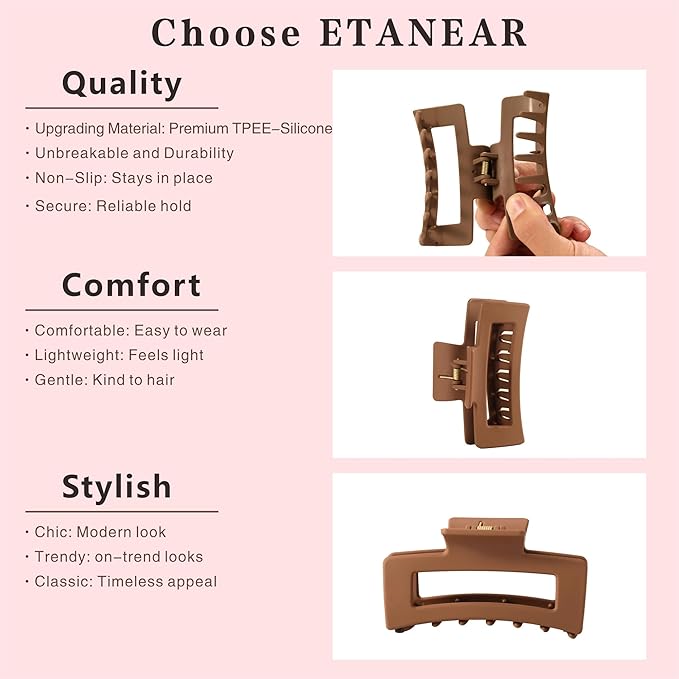 4Pcs Cloud Claw Clips for Women, 4.2 Inch Non-Slip Strong Hold Hair Claws, Unbreakable & Durable TPEE-Silicone Blend, Large Bendable Cozy Hair Clip for Thin/Thick/Curly Hair, All-Day Comfort