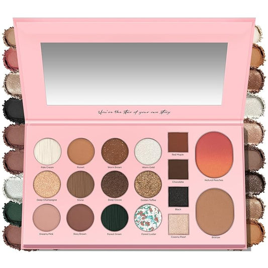 18 Color Eyeshadow Palette, Natural Nude Matte Shimmer Glitter, Long Lasting Baked Makeup Palette for Eye Highlight Blush, Earth Tones
