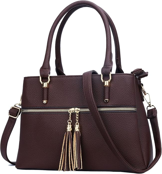 KKXIU Women Satchel Bags Handle Shoulder Handbags and Purses Pockets Zipper Leather Crossbody Bags