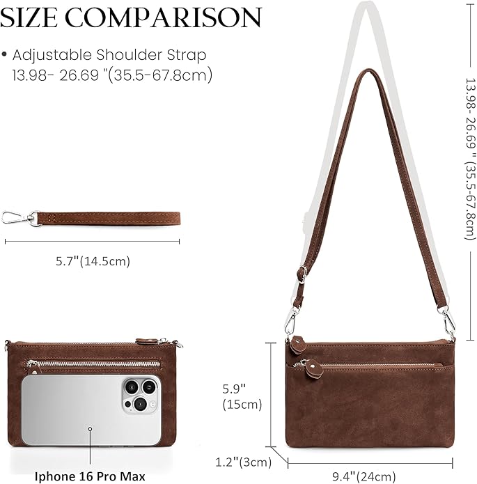 befen Genuine Leather Wristlet Clutch Wallet Purses with RFID Blocking, Small Crossbody Bags Shoulder Handbag for Women