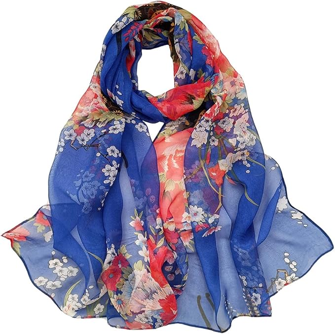 Pokeedioty Scarfs for Women Lightweight Fashion Scarves Elegant Floral Pattern Sheer Scarfs
