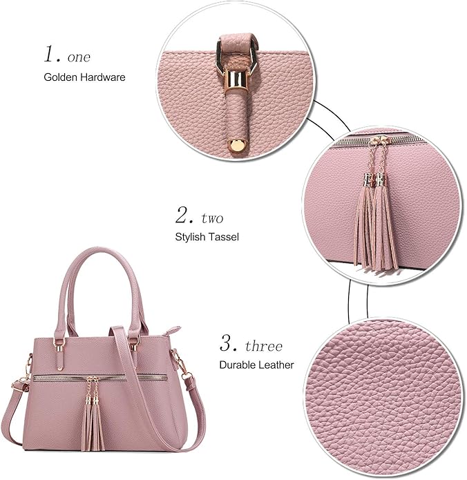 KKXIU Women Satchel Bags Handle Shoulder Handbags and Purses Pockets Zipper Leather Crossbody Bags