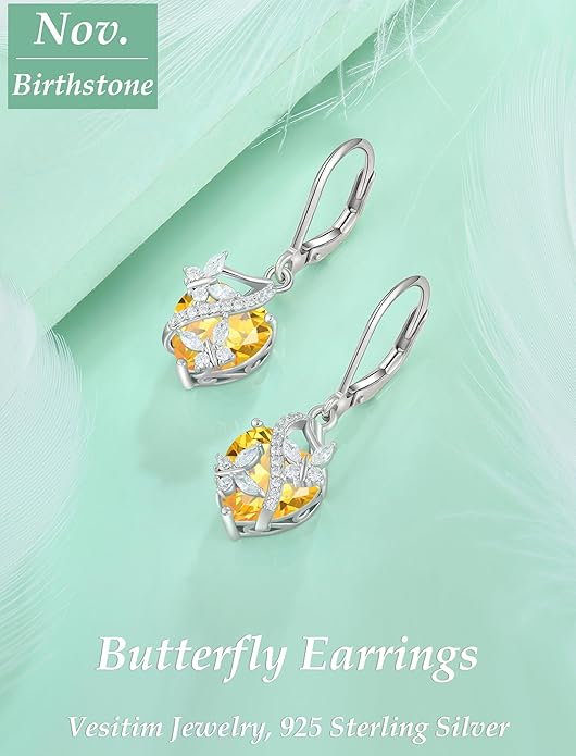 Butterfly Earrings for Women 925 Sterling Silver Heart Earring Birthstone Jewelry