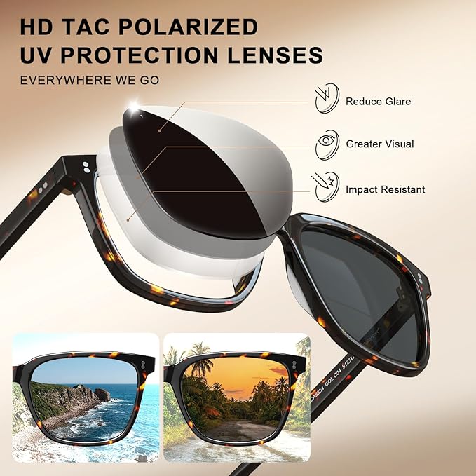 CARFIA Polarized Sunglasses for Women: Acetate, Small/Medium Size, UV400 Anti Glare CA5354
