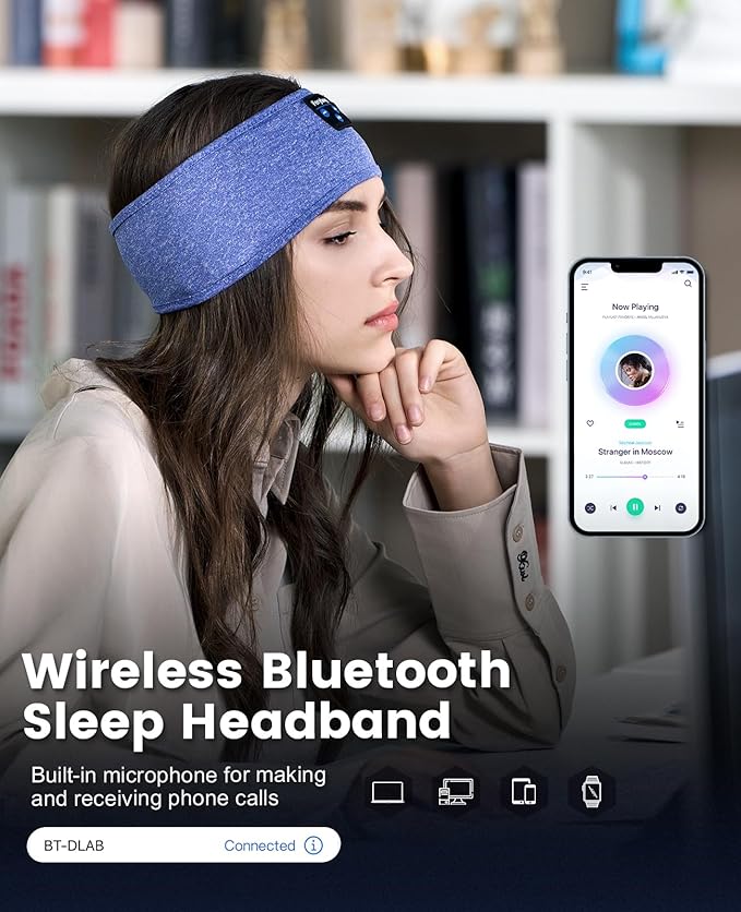 Perytong Sleep Headband Headphones, Sleeping Bluetooth 5.4 Headphones for Side Sleepers, Over-Ear Earphones with Ultra-Thin Stereo Speakers, Soft Sleep Mask Sports Headband for Men Women, Gadgets