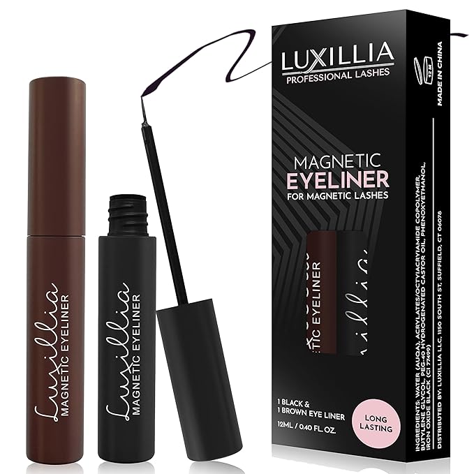Luxillia Magnetic Eyeliner for Magnetic Eyelashes, Upgraded Strongest Hold, Most Natural Look, Waterproof, Smudge Proof Liquid Liner (Brown + Black)