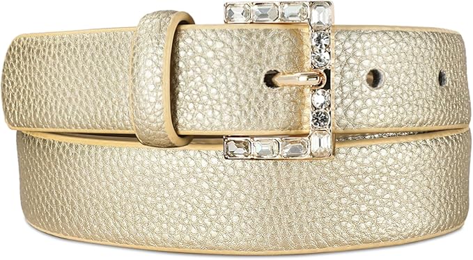 Women Casual Leather Gold Belt for Jeans Pants, Fashion Ladies Girls Gold Faux Leather Waist Belt