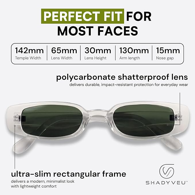ShadyVEU Slim Classic Rectangular Sunglasses UV Protection 90’s Vintage Small Wide Retro Frame Fashion Shades