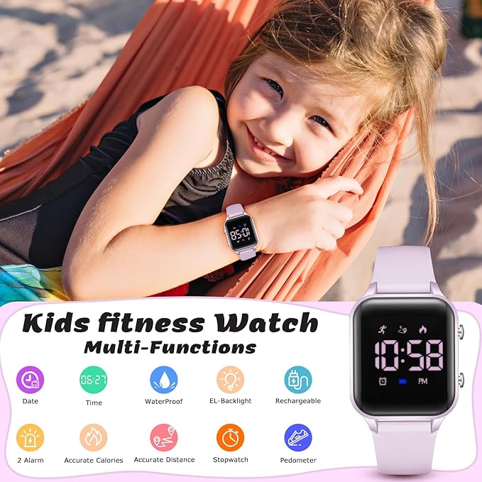 L LAVAREDO Kids Digital Watches for Boys Girls,Waterproof Sport Watch with Pedometer Stopwatch Vibration Alarm for Ages 5-13,No App Fitness Tracker Watch for Kids Teens Birthday Christmas Gifts